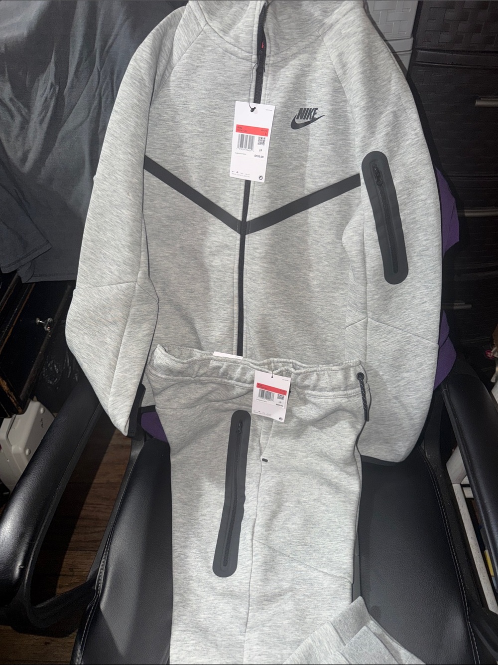 Nike Tech Set kids Heather Gray Lightweight Zip Hoodie with Black Accents